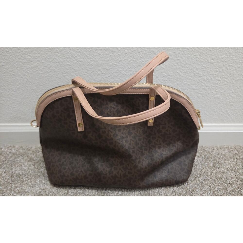 DKNY Brown/Beige Monogram Canvas and Leather Dome Satchel - Picture 2 of 7